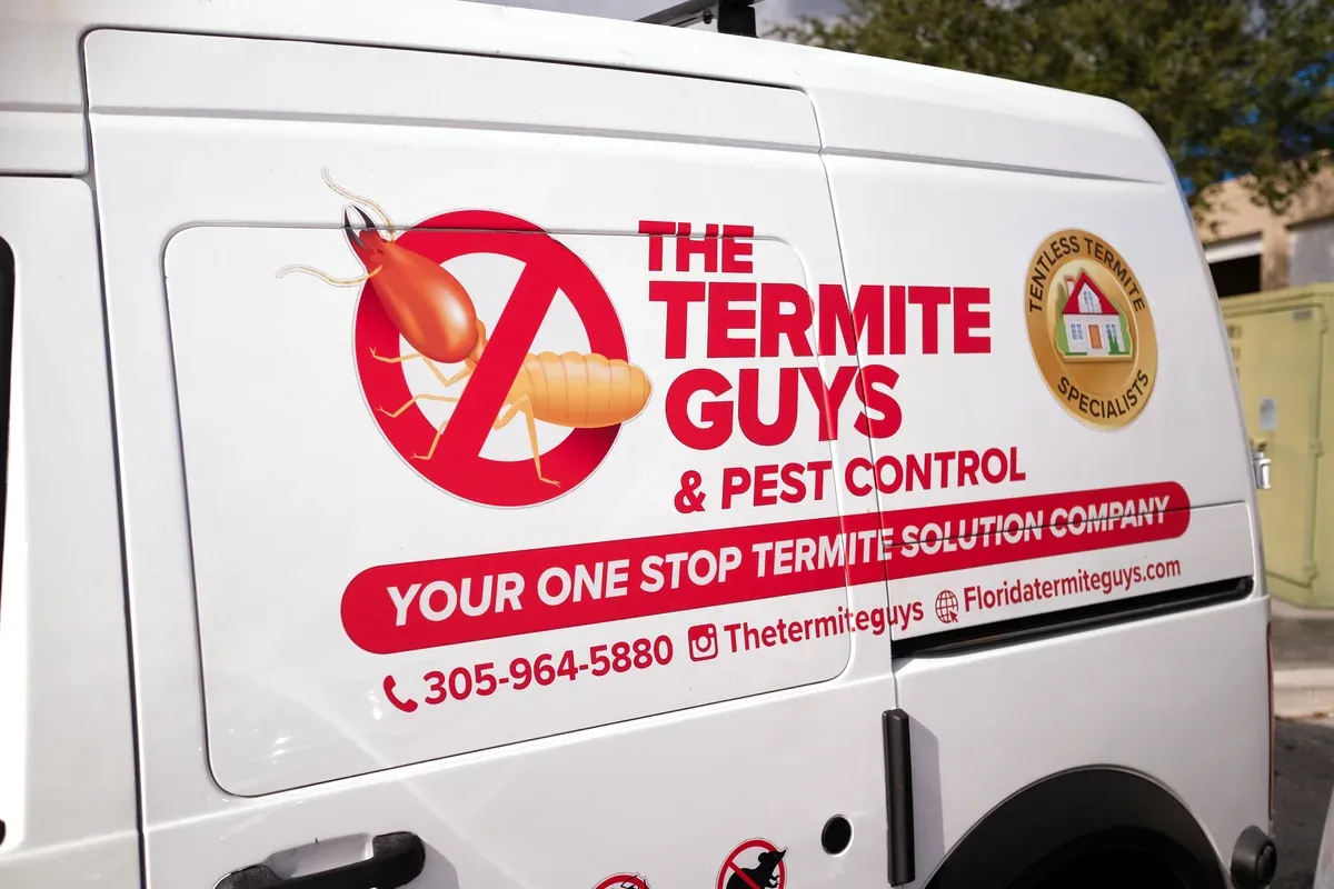 Professional no-tent termite treatment being applied to wooden structure in South Florida home