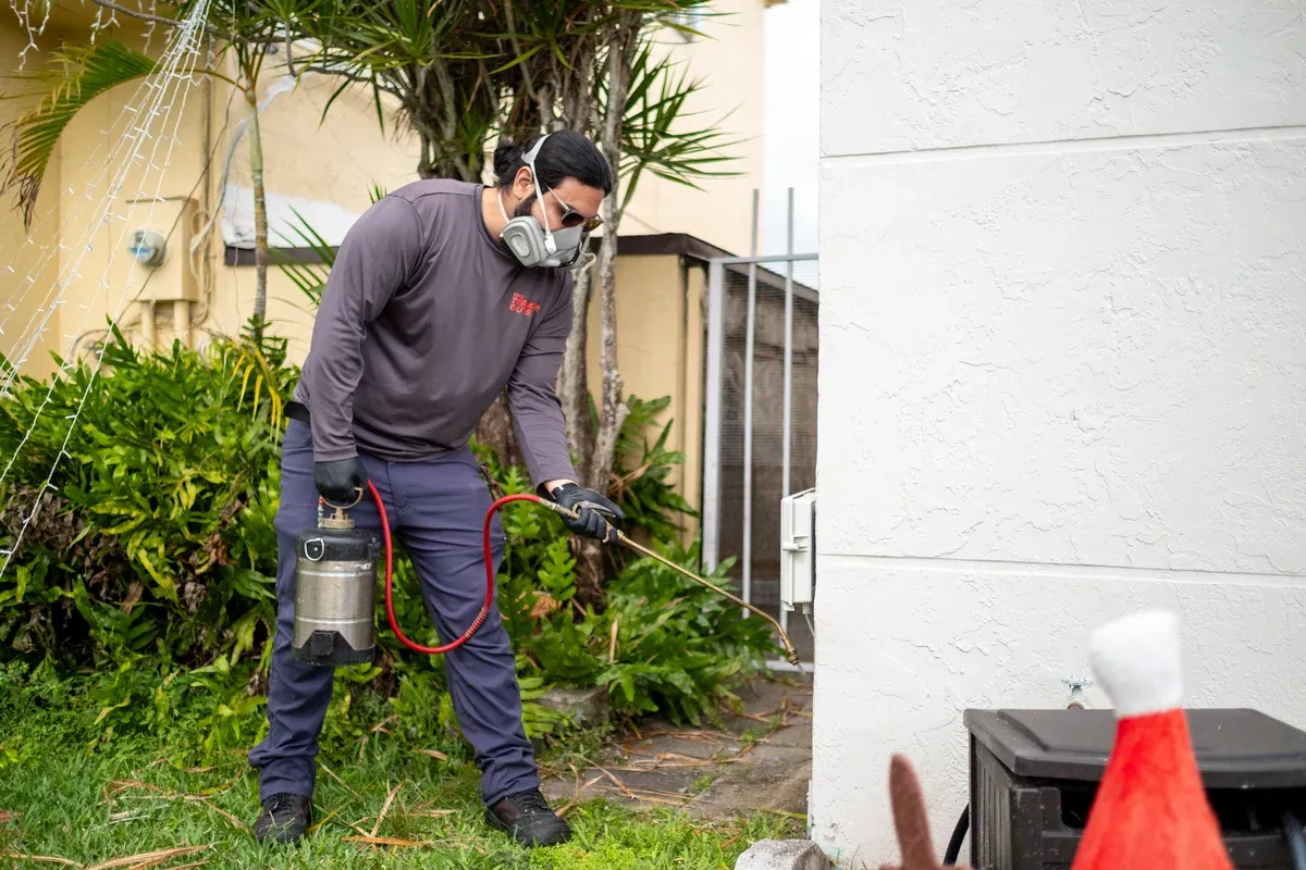 Professional pest control treatment being applied to a Florida property