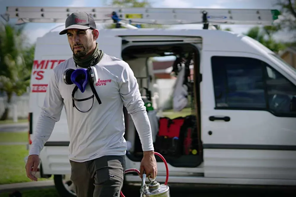 Professional termite treatment being applied to a Florida home